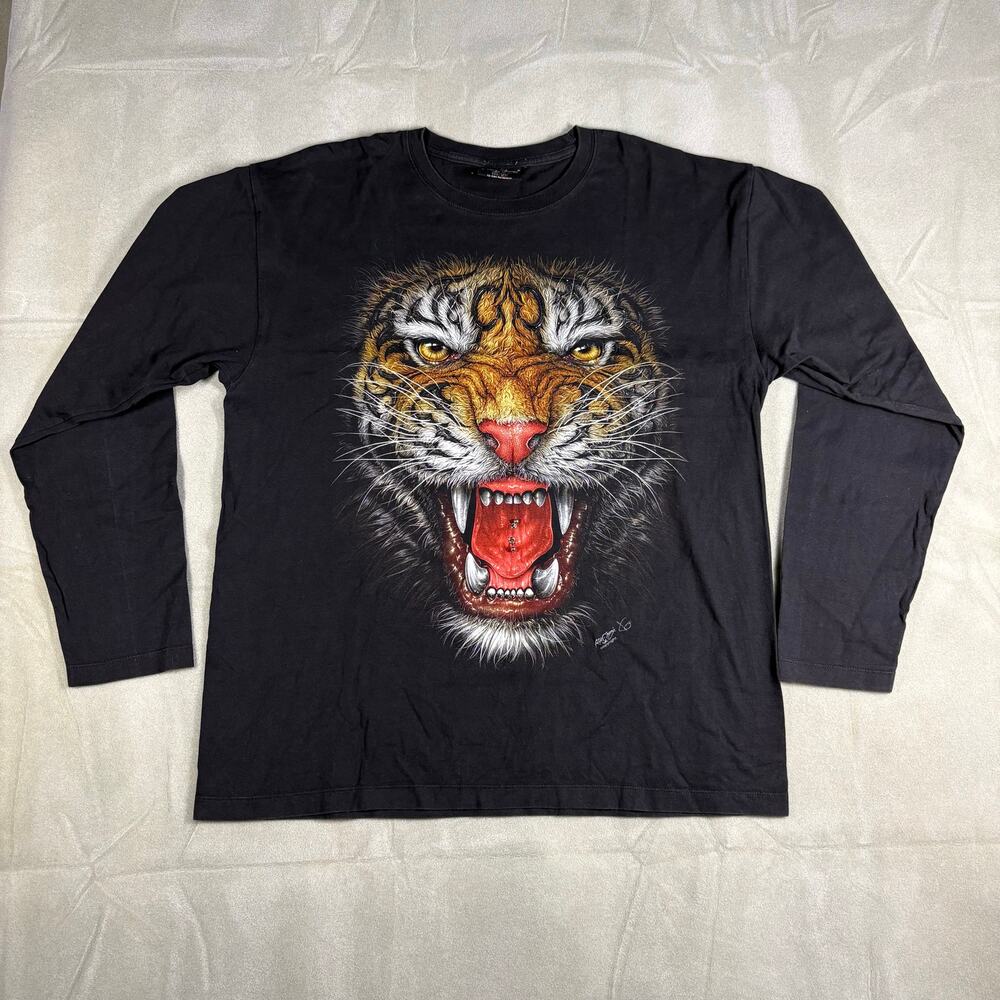 Vintage Rock Chang Giant Face Tiger Graphic Long Sleeve T-Shirt Size XL